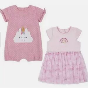 KIDS HEADQUARTERS GIRLS 2 PC DRESS/ROMPER UNICORN/RAINBOW SET(PINK 18M)NWT